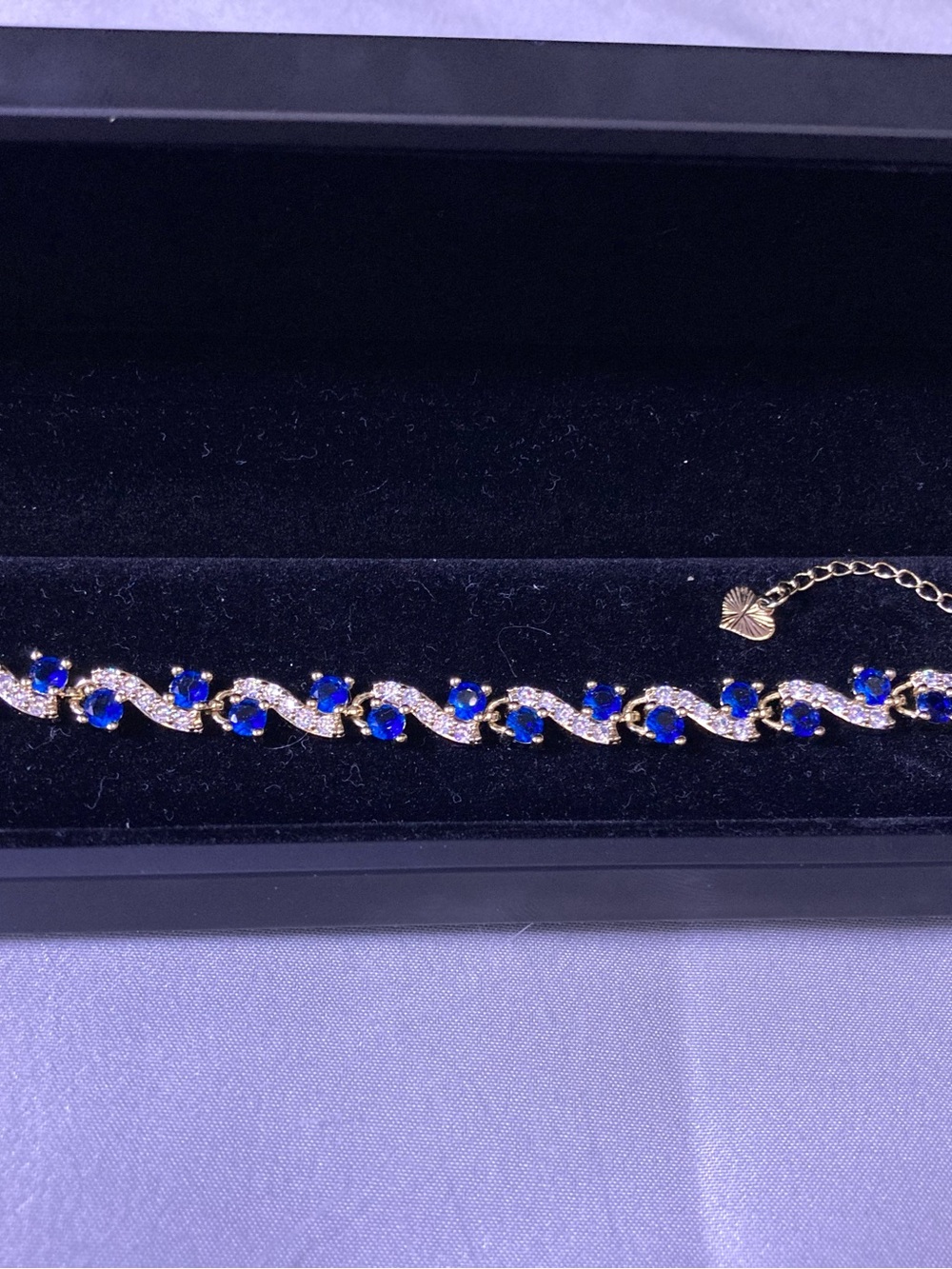 Gold Tennis Bracelet with Sapphire Blue Crystals
